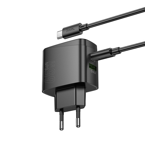 Сетевое зарядное устройство, 1 PD 65W + 1 USB 18W (CS63A), HOCO, Type-C to Type-C, черный