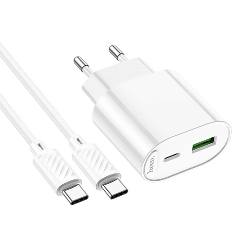 Сетевое зарядное устройство, 1 PD 20W + 1 USB 3.0 QC (C109A), HOCO, Type-C to Type-C, белый