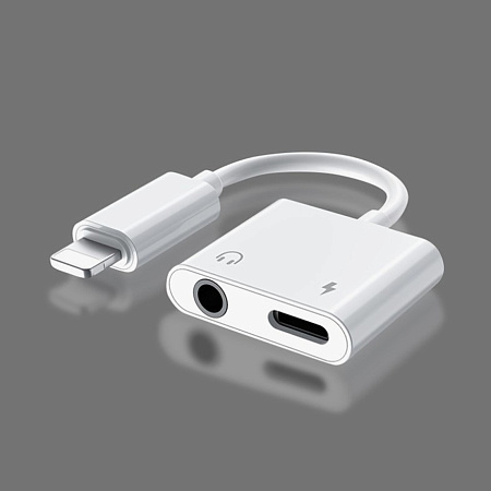 Переходник с Lightning на наушники Jack+зарядка Lightning, GL043, белый