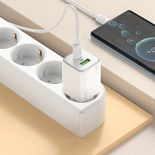 Сетевое зарядное устройство, 1 PD 20W + 1 USB 3.0 QC (N41), HOCO, Type-C to Type-C, белый