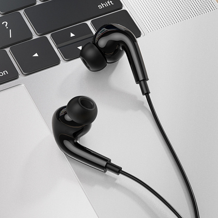 Проводные наушники M101 Pro, Crystal joy wire-controlled, HOCO, вакуумные с микрофоном, черные