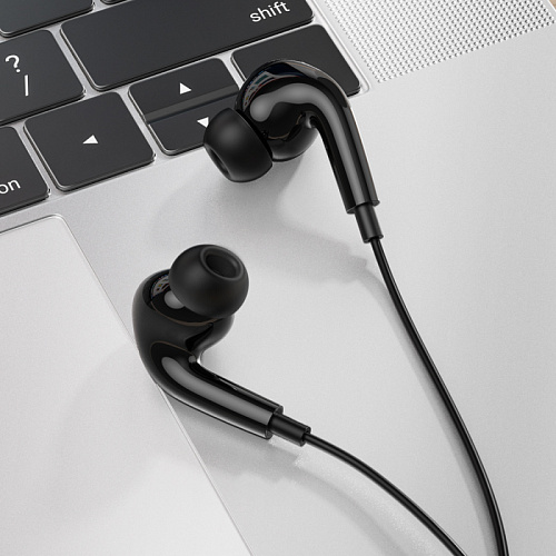 Проводные наушники M101 Pro, Crystal joy wire-controlled, HOCO, вакуумные с микрофоном, черные
