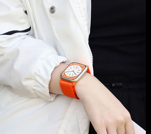 Ремешок на руку для Apple Watch 42/44/45/49 мм, тканевый, оранжевый
