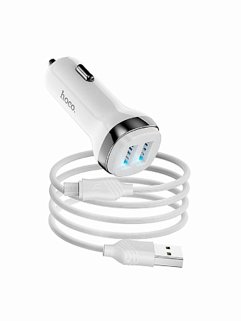 Автомобильное зарядное устройство, 2 USB 2.4A (Z40), usb cable micro, HOCO, белый