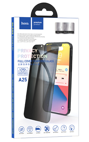 Защитное стекло на iPhone 13 mini (5.4) A25, HOCO, Full-screen anti-drop and privacy-proof tempered film, черное