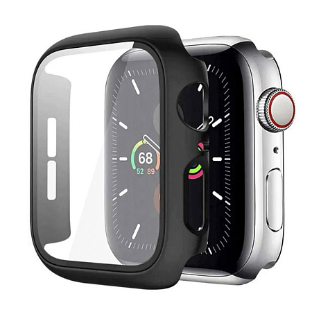 Защитное стекло с чехлом для Apple Watch 46mm, ударопрочный, цвет черный