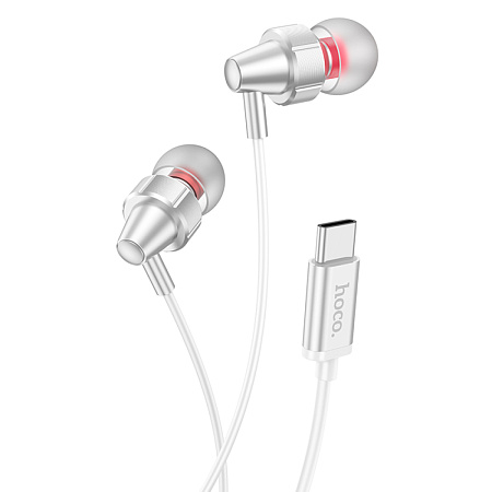 Проводные наушники M90, Type-C, Delight wire-controlled earphones with microphone, HOCO, вакуумные, белые