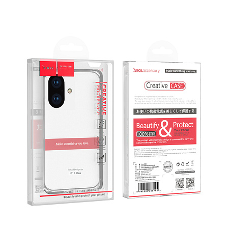 Чехол силиконовый для iPhone 16 Plus, Light series TPU, HOCO, прозрачный