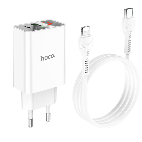 Сетевое зарядное устройство, 1 PD 20W + 1 USB 3.0 QC (C100A), HOCO, Type-C to Lightning, белый