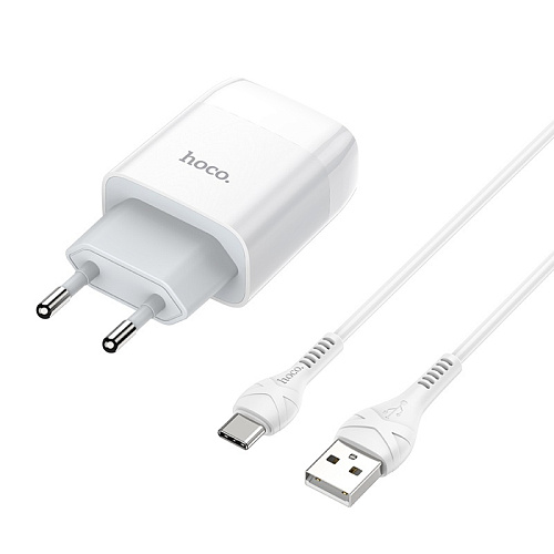 Сетевое зарядное устройство, 2 USB 2.4A (C73A), HOCO, Type-C, белый