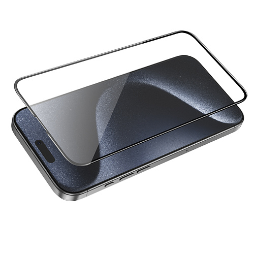 Защитное стекло для iPhone 16 Pro/17, G16, HOCO, Guardian shield series full-screen 5D large arc tempered glass, черное