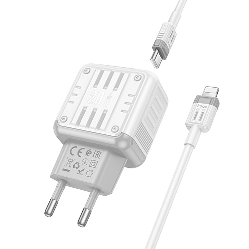 Сетевое зарядное устройство, 1 PD 20W + 1 USB 3.0 QC (C135A), HOCO, Type-C to Lightning, белый