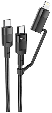 USB дата кабель 2 в 1, Lightning to Type-C или Type-C to Type-C, U106, HOCO, черный