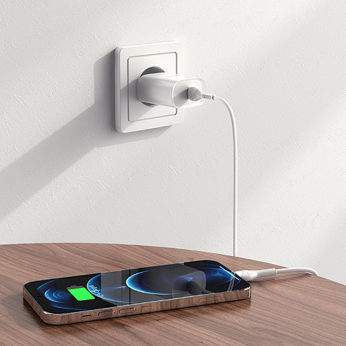 Сетевое зарядное устройство, 1 PD 20W + 1 USB 3.0 QC (N14), HOCO, Type-C to Lightning, Умная зарядка, белый