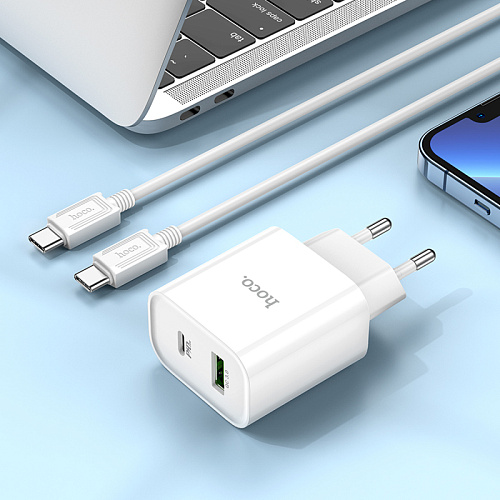 Сетевое зарядное устройство, 1 PD 20W + 1 USB 3.0 QC (C80A Plus), HOCO, Type-C to Type-C, белый