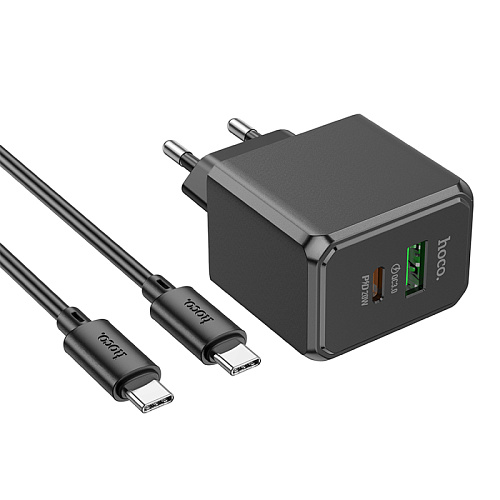 Сетевое зарядное устройство, 1 PD 20W + 1 USB 3.0 QC (CS14A), HOCO, Type-C to Type-C, черный