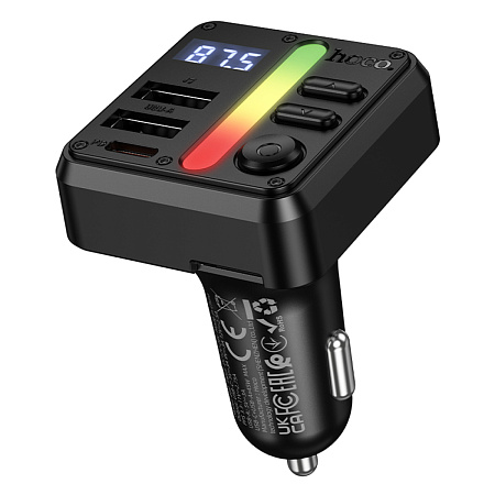 Bluetooth FM модулятор, E89, HOCO, 1 PD (30Вт)+1 USB 3A (15Вт)+1 USB 5V/0,5A (для USB накопителя), черный