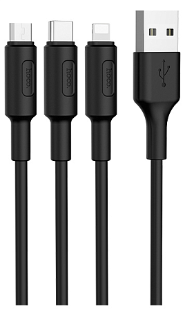 USB дата кабель Lightning+Micro+Type-C, X25, HOCO, черный