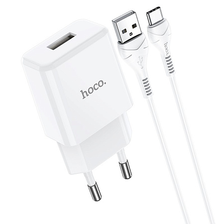 Сетевое зарядное устройство, 1 USB 2.1A (N9), HOCO, Type-C, Fast Charge, Безопасный сертификат, белый