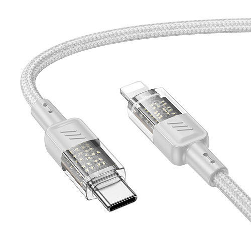 Кабель Lightning to Type-C (PD), HOCO, U129, 1.2м, серый с прозрачным
