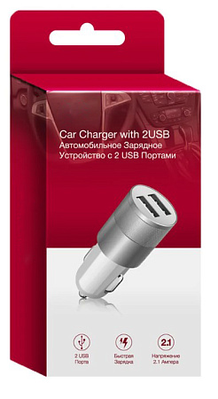 АЗУ 2 USB 2.1A, Dream, серебряная с белым