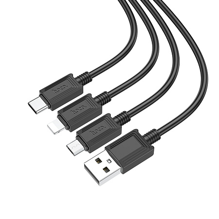 USB дата кабель Lightning+Micro+Type-C, X74, HOCO, черный