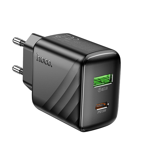 Сетевое зарядное устройство, 1 PD 20W + 1 USB 3.0 QC (CS25A), HOCO, черный