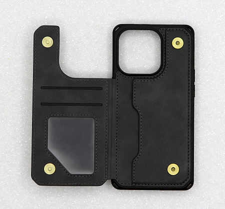 Чехол силиконовый для iPhone 14 Pro Max (6.7), с карманами для карт, противоударный, экокожа, DU DU, черный