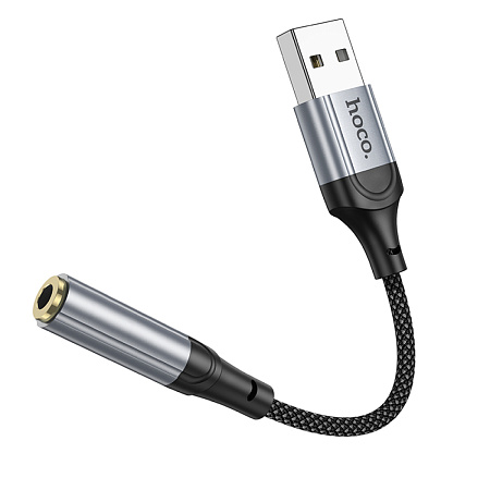 Переходник с USB на Jack 3.5мм, LS36, HOCO,  длина: 12 см; вес: 8 г, черный