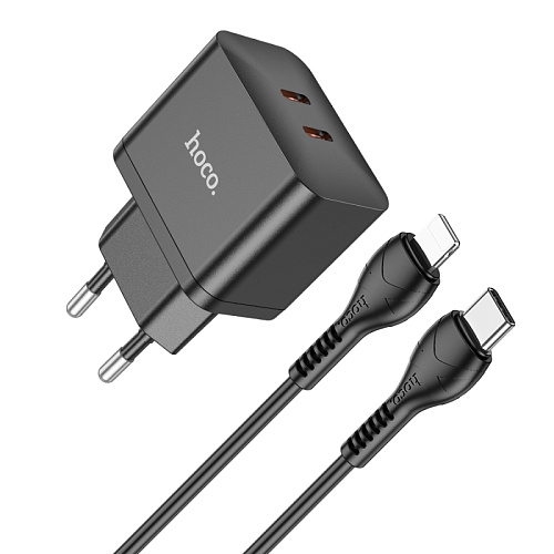 Сетевое зарядное устройство, 2 PD 35W (N29), HOCO, Type-C to Lightning, черный