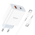 Сетевое зарядное устройство, 1 PD 20W + 1 USB 3.0 QC (C97A), HOCO, Type-C to Type-C, белый