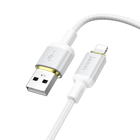 USB дата кабель Lightning, HOCO, X128, 1 метр, ток до 2.4A, цвет белый