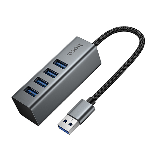 USB Хаб (HB1B) c 1 USB на 4 USB 3.0, HOCO, скорость передачи: до 5 Гбит/с, серый