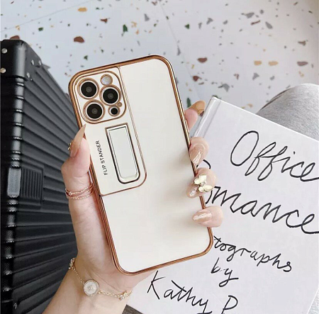 Чехол силиконовый для iPhone 13 Pro Max (6.7), глянцевый с подставкой, X-CASE, белый