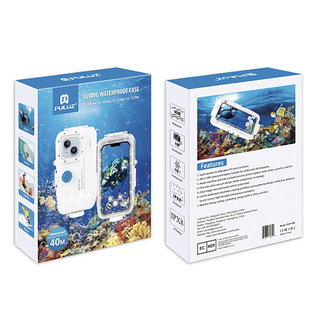 Чехол для дайвинга для IPhone 15 Pro Max/15Pl/14M/14Pl/13PM/12PM/11PM, 40 м погружение, вакуумный,PULUZ