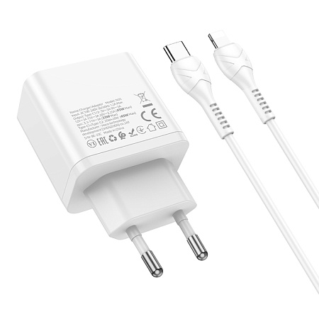 Сетевое зарядное устройство, 2 PD 45W (N35), HOCO, Type-C to Lightning, белый