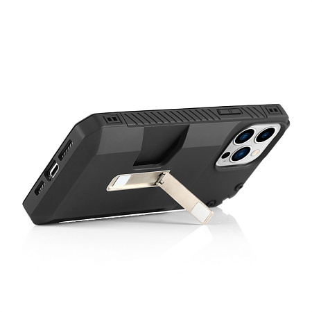 Чехол силиконовый для iPhone 13 Pro Max (6.7), с карманом для карты, противоударный с подставкой, DU DU, черный