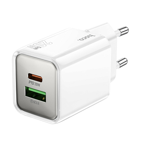 Сетевое зарядное устройство, 1 USB 3.0 QC+1 PD 20W (N46), HOCO, белый