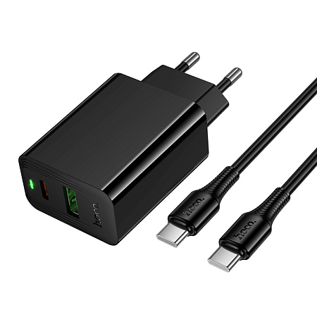 Сетевое зарядное устройство, 1 PD 30W + 1 USB 3.0 QC (CS95A), HOCO, Type-C to Type-C, черный