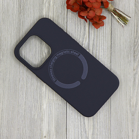 Чехол-накладка для iPhone 15 Pro Max, Silicon Case, магнитный (MagSafe), без лого, X-CASE, угольно-серый