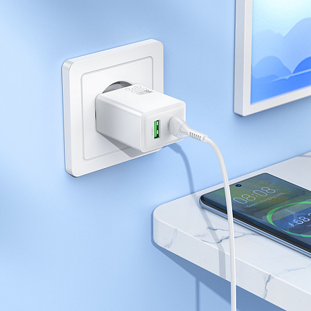 Сетевое зарядное устройство, 1 PD 30W + 1 USB 3.0 QC (N71), HOCO, белый