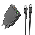 Сетевое зарядное устройство, 1 PD 20W + 1 USB 3.0 QC (N38), HOCO, Type-C to Type-C, черный