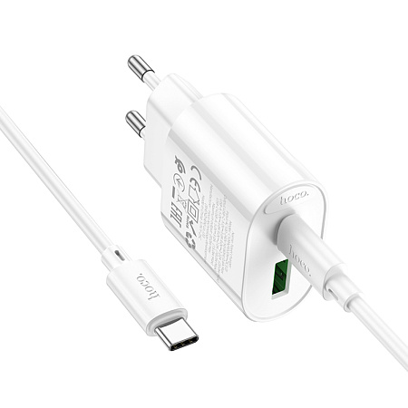 Сетевое зарядное устройство, 1 PD 20W + 1 USB 3.0 QC (C109A), HOCO, Type-C to Type-C, белый