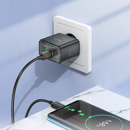 Сетевое зарядное устройство, 1 PD 30W + 1 USB 3.0 QC (CS42A), HOCO, черный