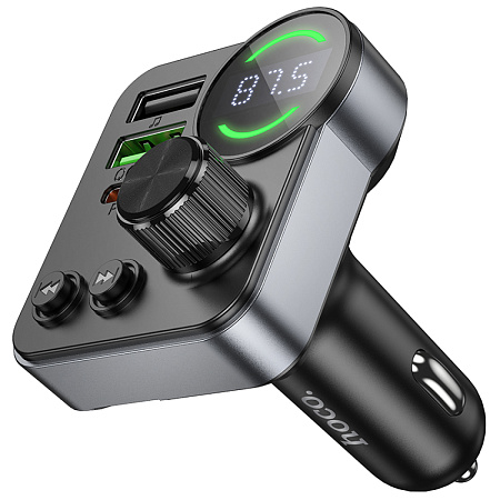 Bluetooth FM модулятор, E86, HOCO, 1 USB QC3.0+1 PD (30Вт)+1 USB 5V/0.5A, черный