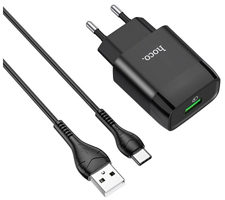Сетевое зарядное устройство, 1 USB 3.0A (C72Q), HOCO, Type-C, черный