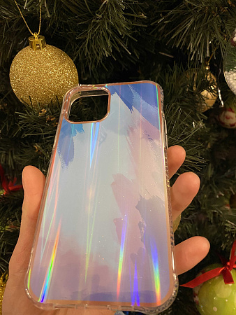 Чехол силиконовый для iPhone 12 (6.1)/12 PRO (6.1), переливающийся, X-CASE, голубой с фиолетовым