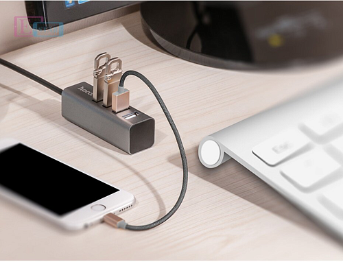 USB Хаб (HB1) c 1 USB на 4 USB, HOCO, серый