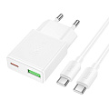 Сетевое зарядное устройство, 1 PD 20W + 1 USB 3.0 QC (N73), HOCO, Type-C to Type-C, белый