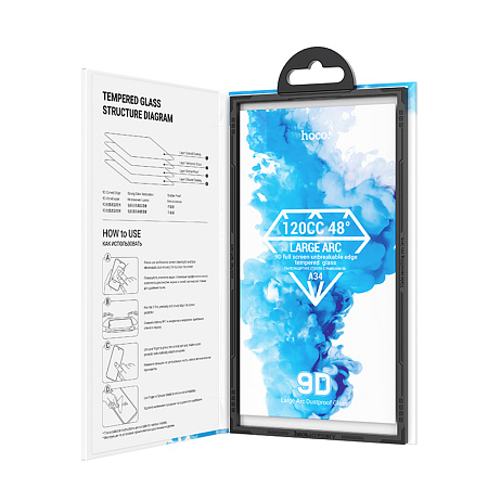 Защитное стекло на iPhone XR/11 (A34), HOCO, 9D large arc dustproof glass, черное